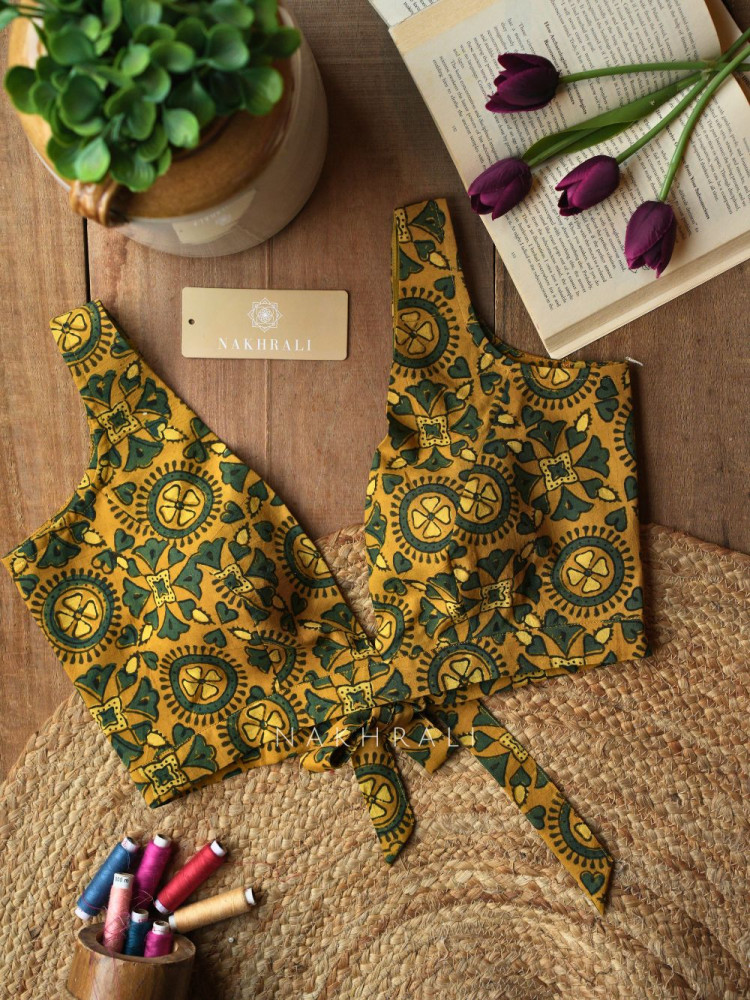 Image of Rupansh Mustard Printed Blouse with Back Bow