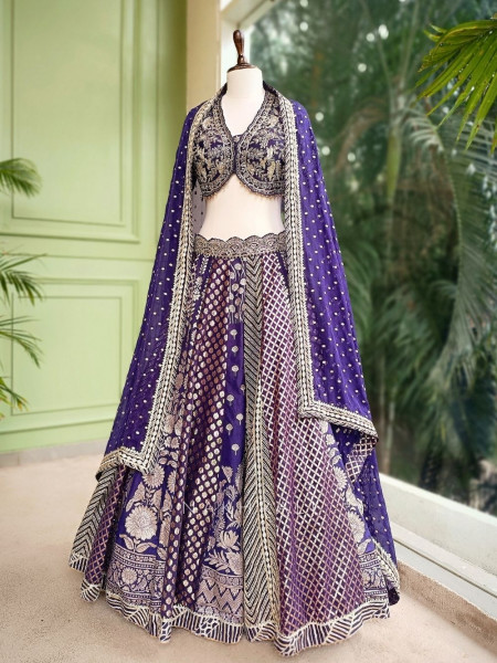 Maharani Purple Banarasi Silk Lehenga with Zari Embroidery