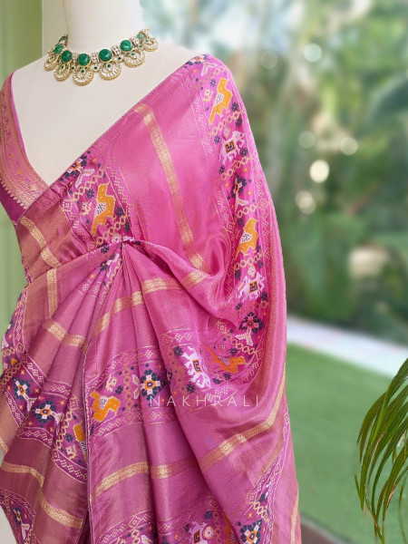 Kalyani Plum Wine Patola Saree With With Running Blouse Piece