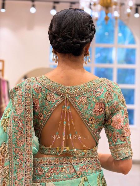 Neelvanika Firozi Floral Saree with Sequin Mirror Embroidery