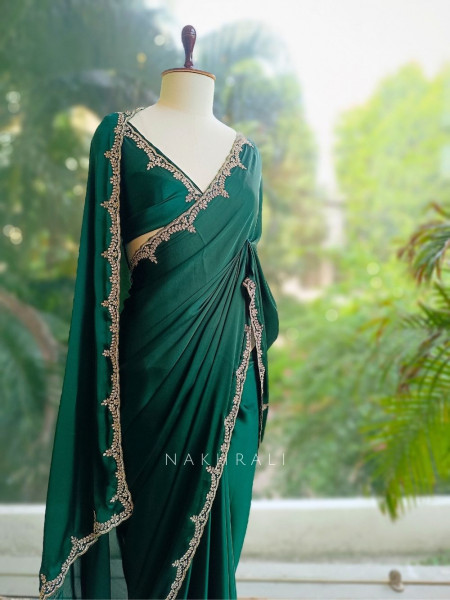 Skyline Green Saree with Running Blouse
