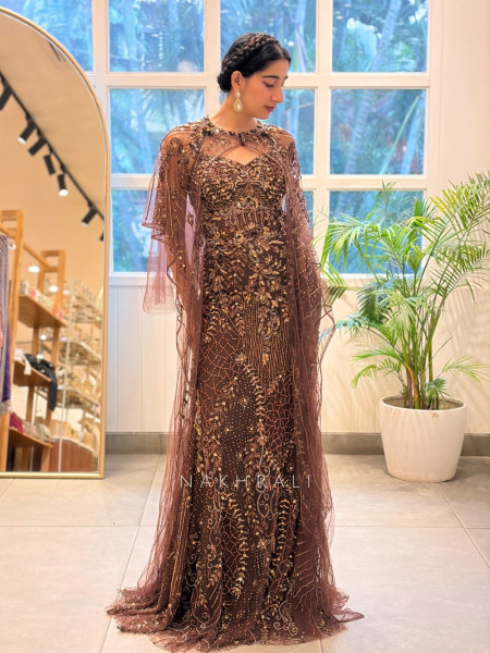 Kallista Brown Indo-Western Mermaid Gown