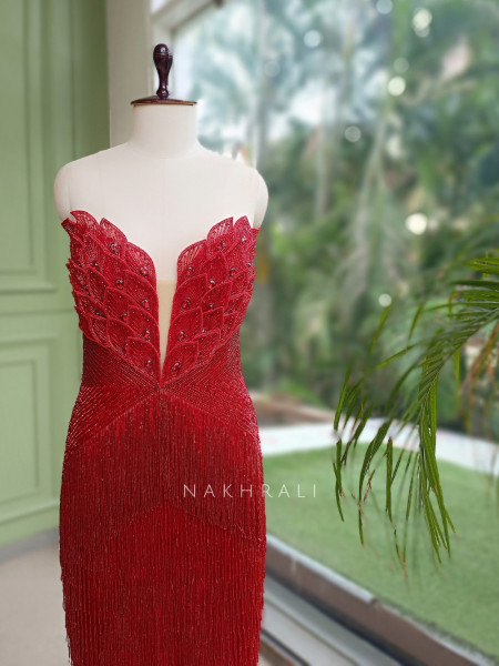 Sapphire Plumage Red Soft Net Gown