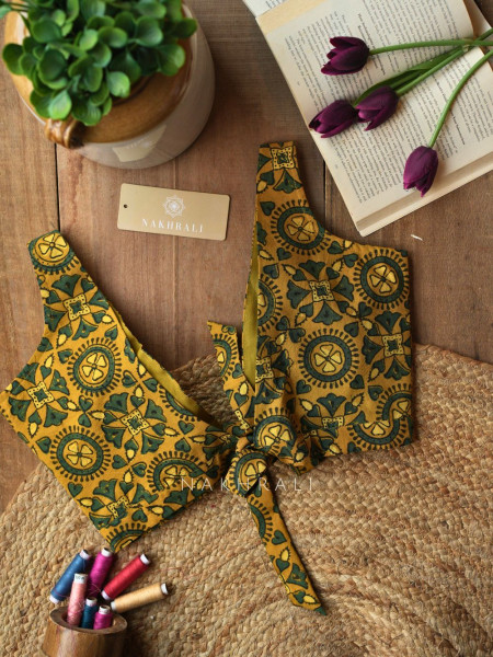 Rupansh Mustard Printed Blouse with Back Bow