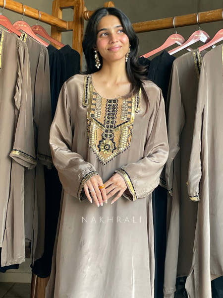 Dhritika Grey Modal Satin  Kurta Pant Set With Cutdana & Bead Work
