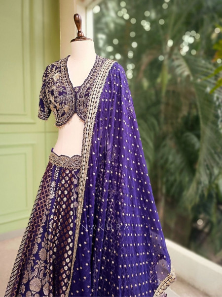Maharani Purple Banarasi Silk Lehenga with Zari Embroidery