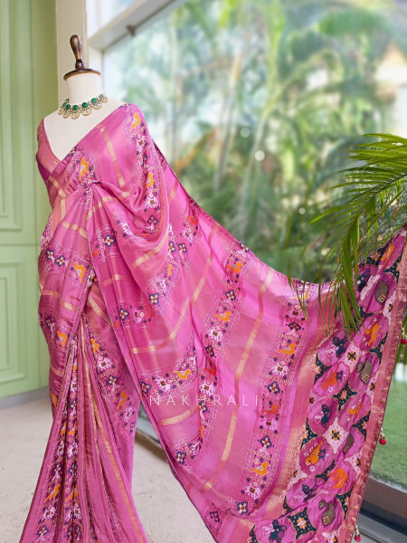 Kalyani Plum Wine Patola Saree With With Running Blouse Piece