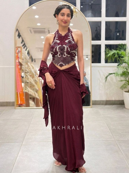 Kalyra Halter Mraoon Indo-Western Set