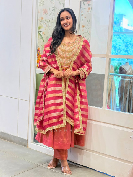 Nakkashi Pink Suit Set with Embroidery Sequin Work