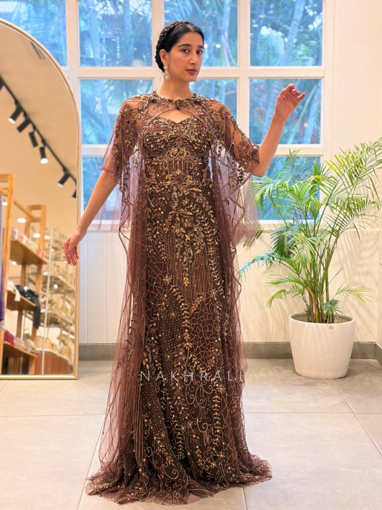 Image of Kallista Brown Indo-Western Mermaid Gown