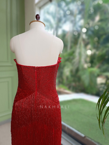 Sapphire Plumage Red Soft Net Gown