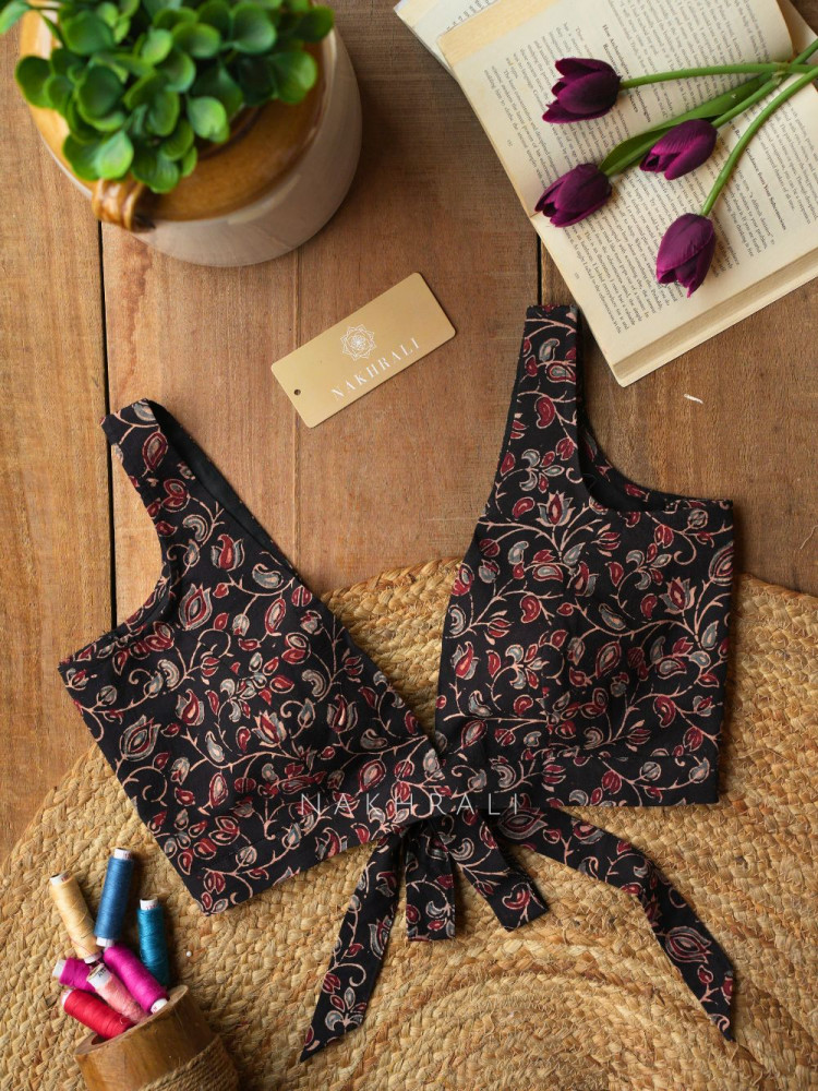 Image of Rupansh Black Printed Blouse with Back Bow