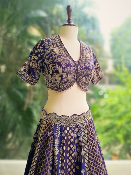 Maharani Purple Banarasi Silk Lehenga with Zari Embroidery