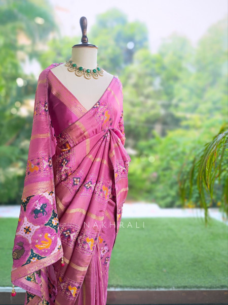 Kalyani Plum Wine Patola Saree With With Running Blouse Piece