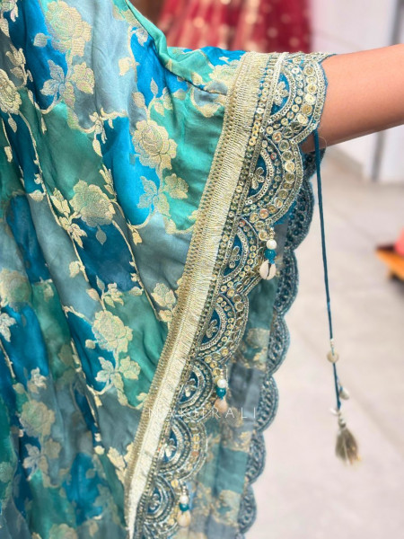 Ocean Aura Blue Kaftan Palazzo Set with Embroidery