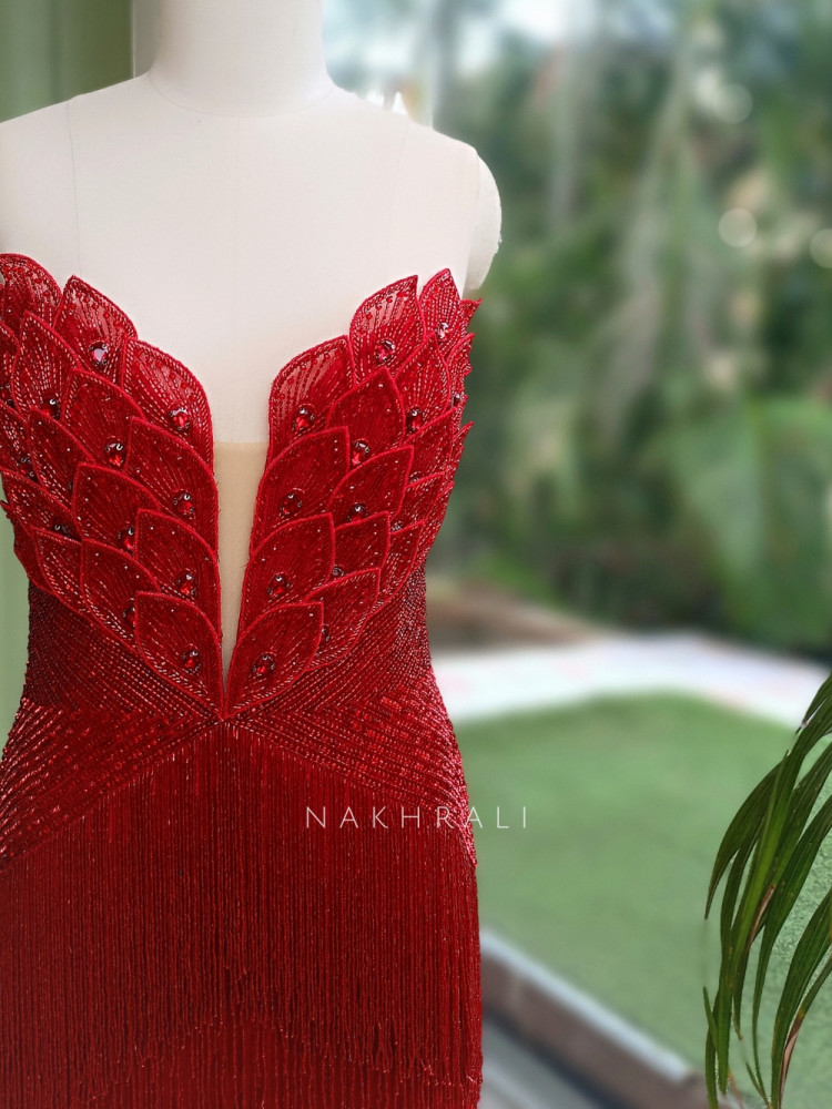 Image of Sapphire Plumage Red Soft Net Gown