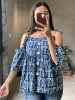 Chic Cascade Blue Color Printed Short Top with Ruffle Sleeves