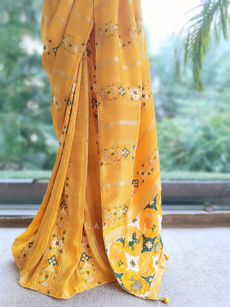 Kalyani Plum Yellow Patola Saree With With Running Blouse Piece