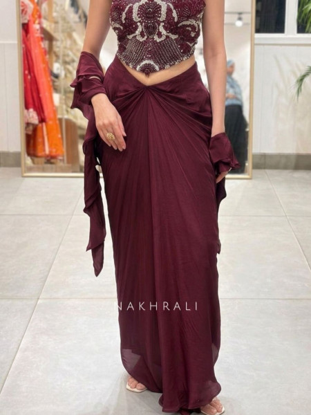 Kalyra Halter Mraoon Indo-Western Set