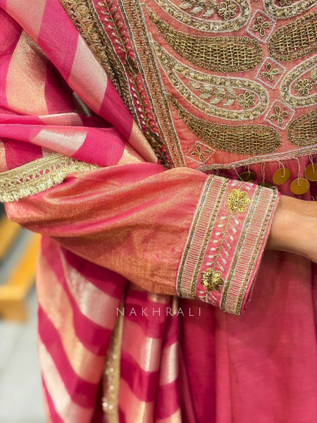 Nakkashi Pink Suit Set with Embroidery Sequin Work