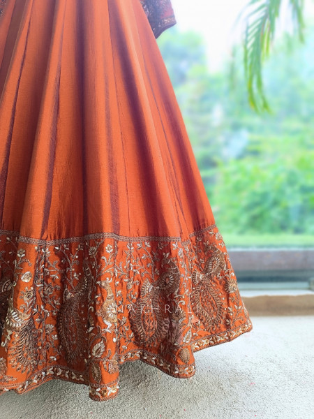 Dastaan Rust Chinon Kalidar Anarkali Set