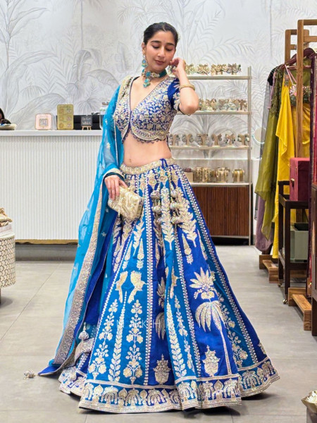 Noor-e-Gul Blue Bridal Lehenga with Zari & Sequin Work