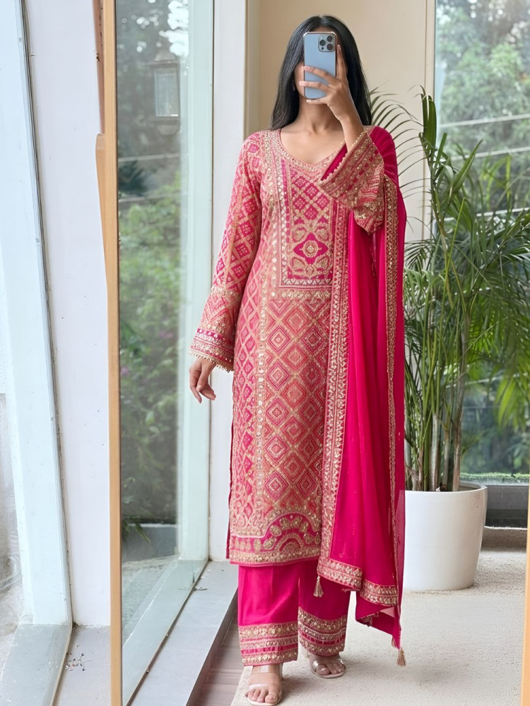 Image of Gota-Miran Magenta Modal Satin Silk Suit Set