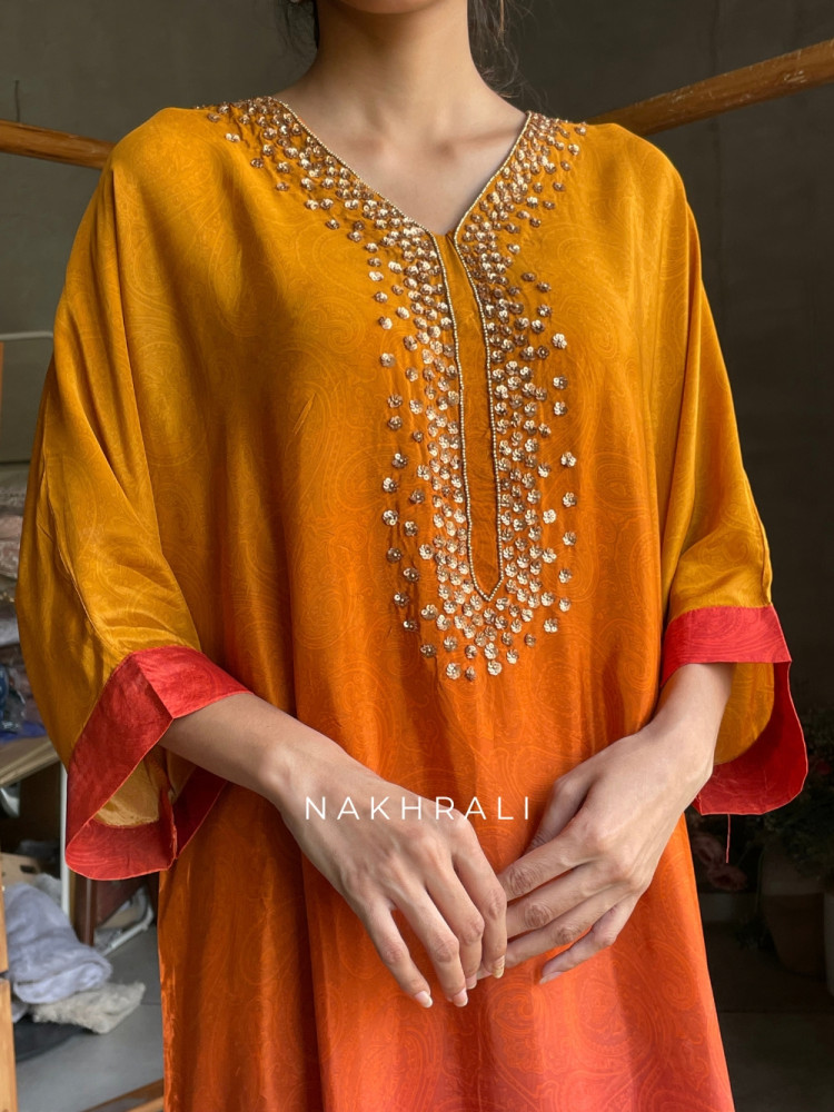 Image of Mihira Mustard &amp; Orange Kurta Pant Set