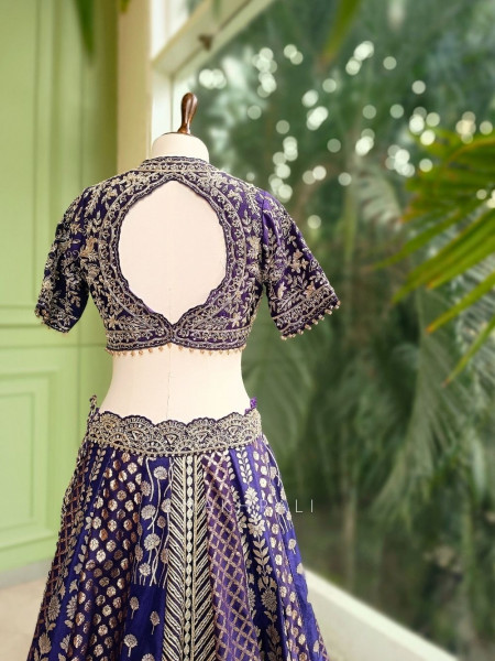 Maharani Purple Banarasi Silk Lehenga with Zari Embroidery