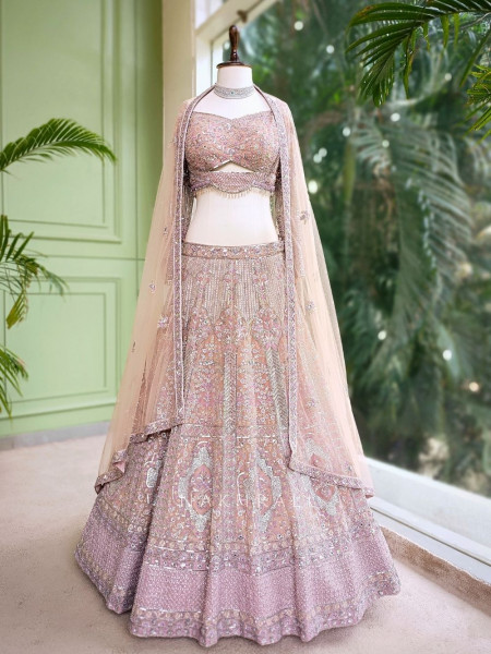 Iravya Net Embellished Lehenga Set with Mirror and Bead Work