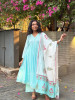 Gulistan Sky Blue Cotton Anarkali Suit Set with Floral Dupatta