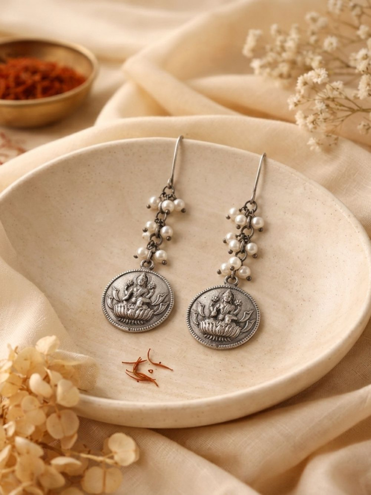 Image of Padmakshi Silver Oxidised Drop Earrings