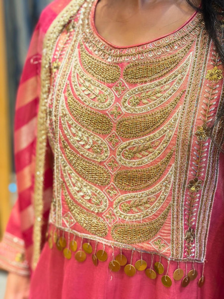 Nakkashi Pink Suit Set with Embroidery Sequin Work