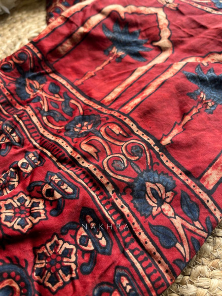 Rudrika Maroon Dupatta with Block Print Print