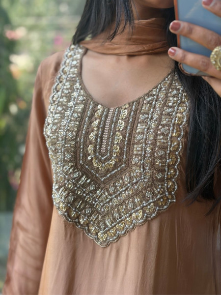 Ombre Brown Kurta Palazzo Set with Heavy Bead and Sequin Embroidery
