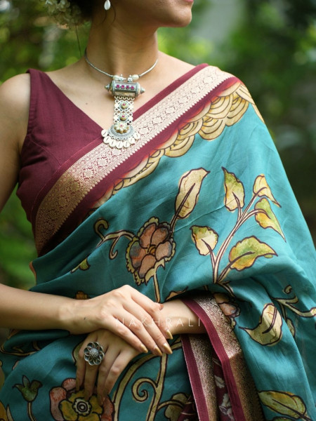 Tanirika Blue Kalamkari Saree