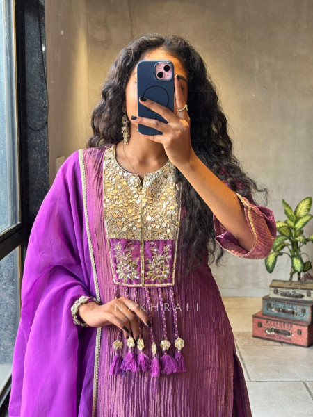 Zivika Purple Suit Set with Embroidered Kurta and Dupatta