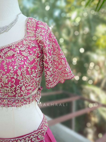 Pankhudi Magenta Lehenga Set with Mirror, Beads and Heavy Embroidery