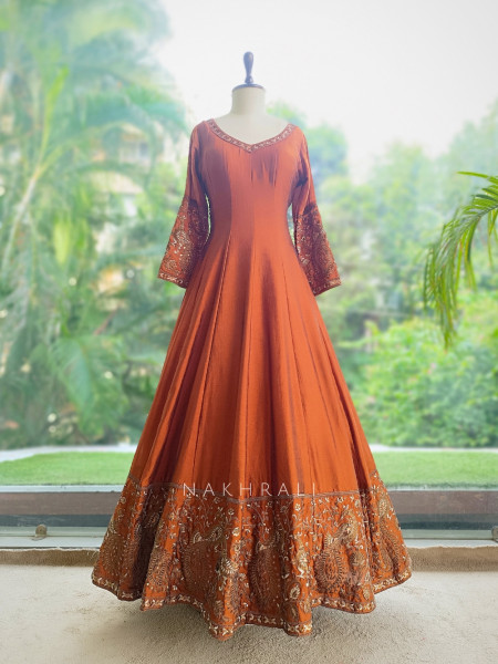 Dastaan Rust Chinon Kalidar Anarkali Set