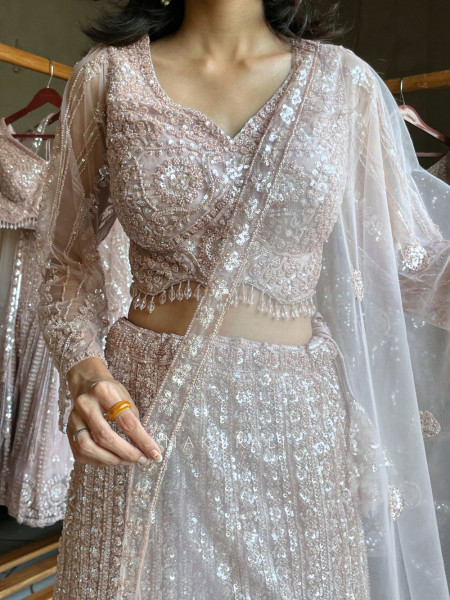 Gul Blush Pink Soft Net Lehenga Set