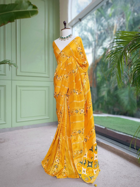 Kalyani Plum Yellow Patola Saree With With Running Blouse Piece