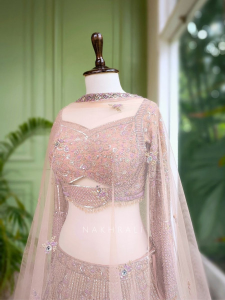 Iravya Net Embellished Lehenga Set with Mirror and Bead Work