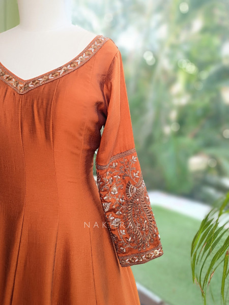 Dastaan Rust Chinon Kalidar Anarkali Set