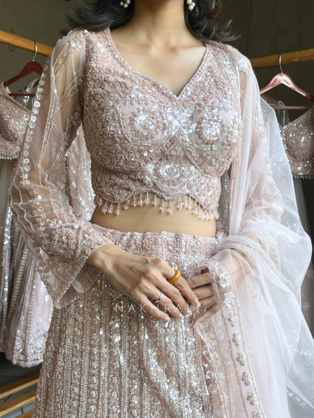 Gul Blush Pink Soft Net Lehenga Set