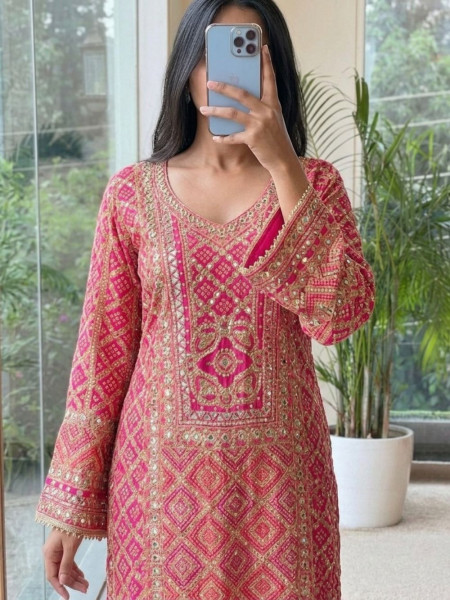 Gota-Miran Magenta Modal Satin Silk Suit Set