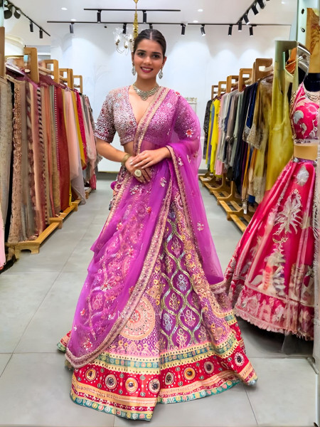 Aster Purple Bridal Lehenga with Mirror & Embroidery Work