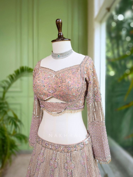 Iravya Net Embellished Lehenga Set with Mirror and Bead Work