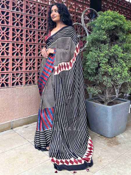 Rekha-e-Kalam Black Modal Silk Saree