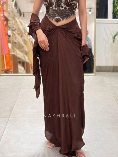 Kalyra Halter Brown Indo-Western Set