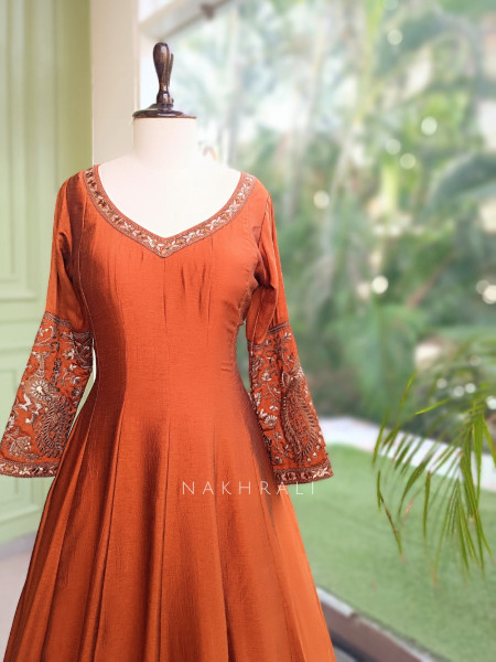 Dastaan Rust Chinon Kalidar Anarkali Set